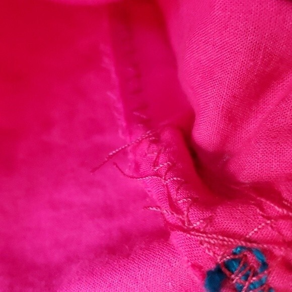 VINTAGE Hot Pink Chainstitch Embroidered Floral Clap Sleeve Shirt Large - Picture 7 of 9